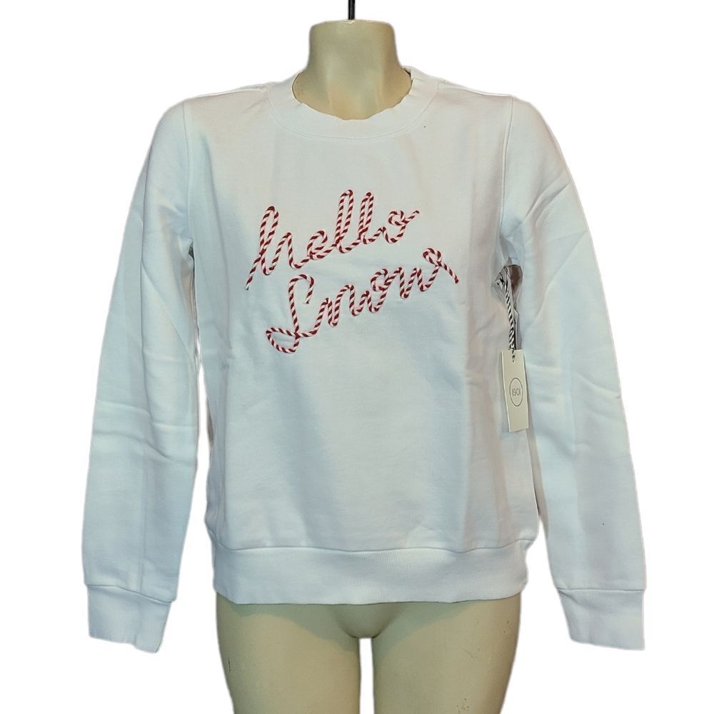 1901 White Hello Snow Holiday Sweatshirt‎